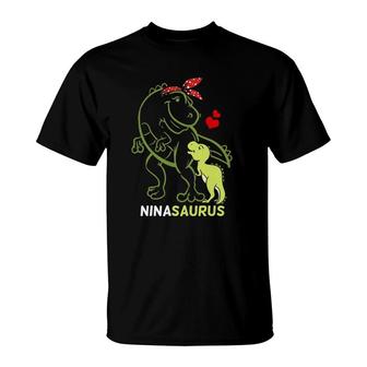 Ninasaurus Nina Tyrannosaurus Dinosaur Baby Mother's Day T-Shirt | Mazezy