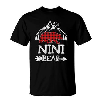 Nini Bear Christmas Pajama Red Plaid Buffalo Family T-Shirt | Mazezy