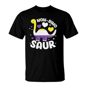Non-Bino Saur Funny Non Binary Dinosaur Genderqueer Flag T-Shirt | Mazezy