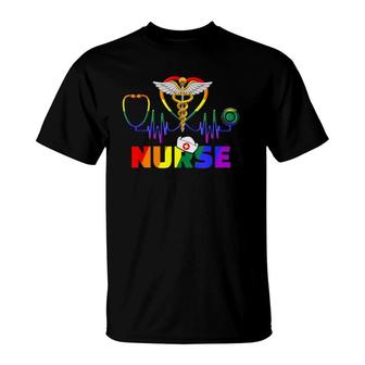 Nurse Lgbtq Gay Pride Rainbow Flag Registered Nursing Rn T-Shirt | Mazezy