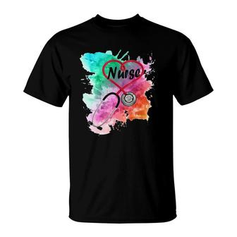 Nurse Watercolor Splatter Paint Art T-Shirt | Mazezy