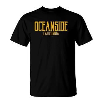 Oceanside California Ca Vintage Text Amber Print T-Shirt | Mazezy