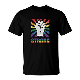 Old Glory Lgbt Gay Pride Strong Raised Fist T-Shirt | Mazezy UK