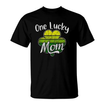 One Lucky Mom Funny Mother Irish Clovers St Patrick's Day T-Shirt | Mazezy