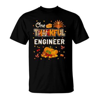 One Thankful Engineer Fall Leaves Autumn Thanksgiving T-Shirt | Mazezy