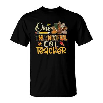 One Thankful Esl Teacher Turkey Leopard Thanksgiving Fall T-Shirt | Mazezy