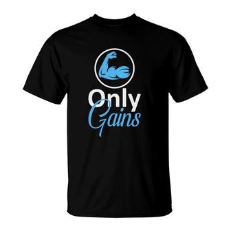 Only Gains Funny Gym Fitness Workout Parody T-Shirt | Mazezy DE
