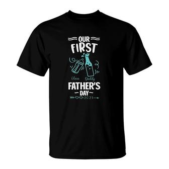 Out First Father's Day Best Gift For New Dads Feeding Bottle & Beer Bottle Olivia Baby & Daddy T-Shirt | Mazezy