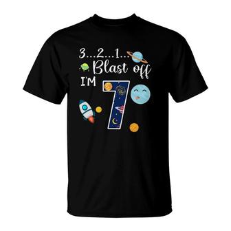Outer Space 7 Years Old 7Th Birthday Party T-Shirt | Mazezy