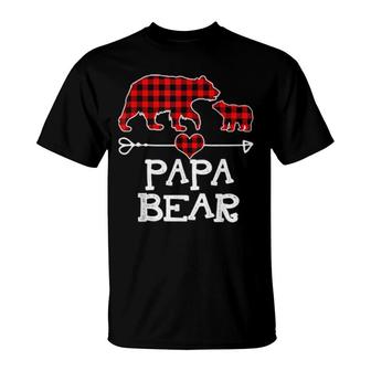 Papa Bear Christmas Pajama Red Plaid Buffalo Family T-Shirt | Mazezy