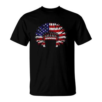 Patriotic Us Flag Indigenous Headdress Native American T-Shirt | Mazezy