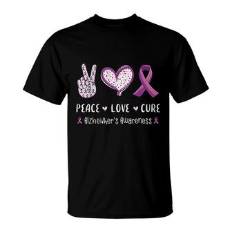 Peace Love Cure Alzheimer's Awareness T-Shirt | Mazezy