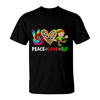 Peace Love Elf Xmas Elf Color Tie Dye Hand Leopard Heart T-Shirt | Mazezy