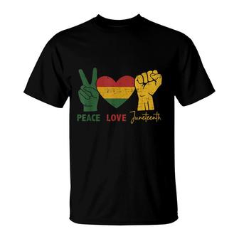 Peace Love Juneteenth With African Flag Heart And Fist T-shirt - Thegiftio UK