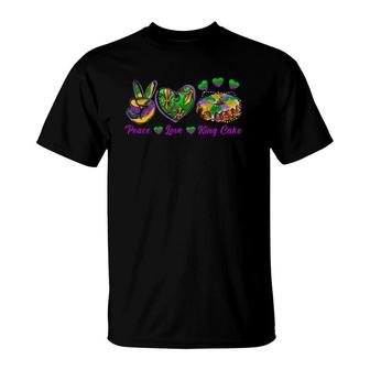 Peace Love King Cake Funny Mardi Gras Festival Party 2022 Ver2 T-Shirt | Mazezy