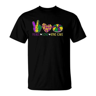 Peace Love King Cake Funny Mardi Gras Festival Party T-Shirt | Mazezy