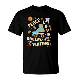 Peace Love Roller Skating Skate Rink Vintage T-Shirt | Mazezy