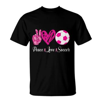 Peace Love Soccer In October We Wear Pink T-Shirt | Mazezy