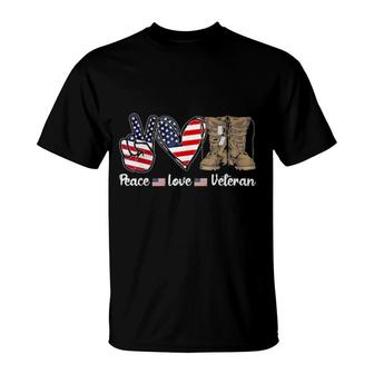 Peace Love Veteran Usa Flag Combat Boots Veteran Day T-Shirt | Mazezy