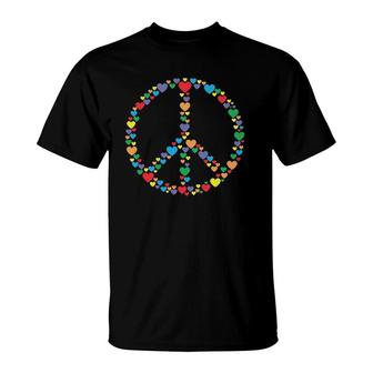 Peace Sign Symbol Love Hearts Cute Hippie Graphic T-Shirt | Mazezy