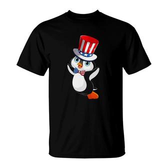 Penguin American Flag Hat Patriotic 4Th Of July Gifts T-Shirt | Mazezy