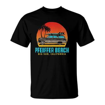 Pfeiffer Beach, Big Sur California Retro Woody Beach T-Shirt | Mazezy