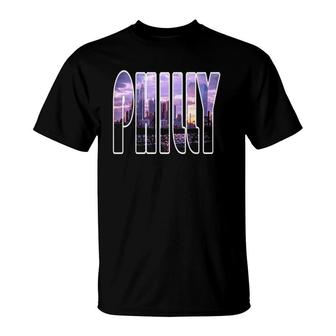Philadelphia Pa Cityscape Inlay Of Urban Philly Skyline T-Shirt | Mazezy