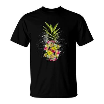 Pineapple Hawaiian Hibiscus Flowers Floral Summer Gift T-Shirt | Mazezy