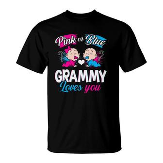 Pink Or Blue Grammy Loves You Mothers Gender Reveal Baby T-Shirt | Mazezy