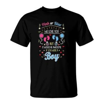 Pink Or Blue We Love You Awesome Gender Reveal Team Blue Boy T-Shirt | Mazezy