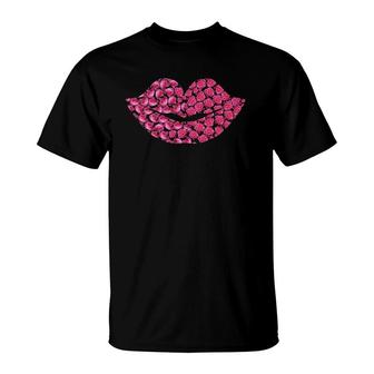 Pink Rose Flowers Lips Roses Lovers Floral Valentine's Day T-Shirt | Mazezy UK