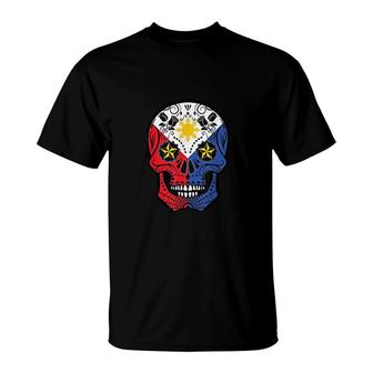 Pinoy Filipino Flag Mexican Sugar Skull T-Shirt - Thegiftio