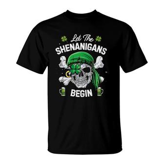 Pirate St Patrick's Day Skull Men Let The Shenanigans Begin T-Shirt | Mazezy