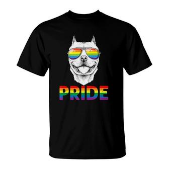 Pitbull Gay Pride Lgbt Rainbow Flag Sunglasses Lgbtq Tank Top T-Shirt | Mazezy