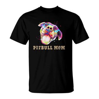 Pitbull Mom Smiling Pitbull Puppy Face Funny Pitbull Mom T-Shirt | Mazezy