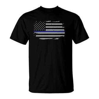 Police Mens Thin Blue Line Flag Support T-Shirt | Mazezy