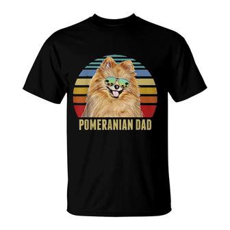 Pomeranian Best Dog Dad Ever Retro Sunset Beach Vibe T-Shirt | Mazezy