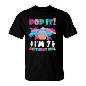 Pop It I'm 7 Birthday Girl Pop Fidget Toys Graphic Unicorn T-Shirt | Mazezy
