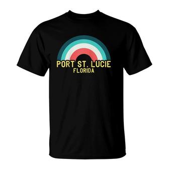 Port St Lucie Florida Vintage Retro Rainbow Raglan Baseball Tee T-Shirt | Mazezy