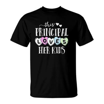Principal Loves Her Kids Hearts School Teacher Valentine T-Shirt | Mazezy