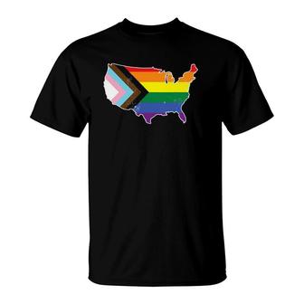 Progress Pride Flag Usa Lgbtq Equality Gay Bi Pride T-Shirt | Mazezy