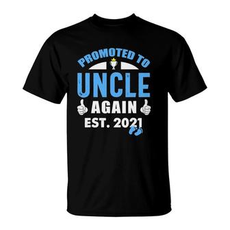 Promoted To Uncle Again 2021 Soon To Be Uncle New Baby Gift T-Shirt | Mazezy