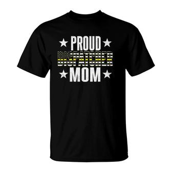 Proud 911 Dispatcher Mom American Flag Rescue Thin Gold Line T-Shirt | Mazezy
