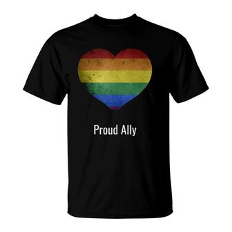 Proud Ally Rainbow Vintage Lgbtq Gay Pride Parade Women Men T-Shirt | Mazezy
