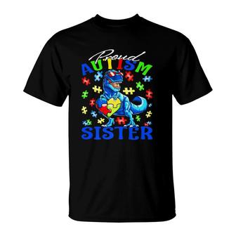Proud Autism Sister Dinosaur Autism Awareness T-Shirt | Mazezy