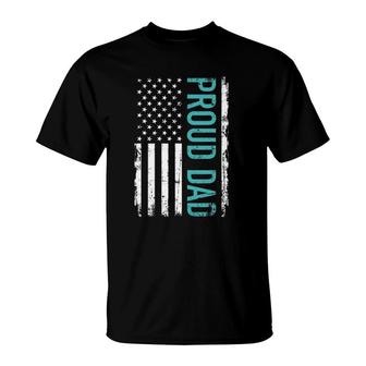 Proud Dad Us American Flag Gift For Father's Day T-Shirt | Mazezy