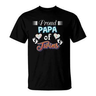 Proud Papa Of Twins Father Day Heart Footprint Dad Daddy T-Shirt | Mazezy DE