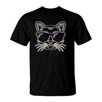 Psy Trance Psychedelic Cat Trippy Retro 3D Gift T-Shirt | Mazezy