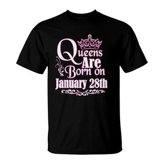 Queens Are Born January 28Th Capricorn Aquarius Birthday T-Shirt | Mazezy UK