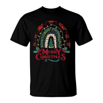 Rainbow Retro Christmas Tree Merry Christmas T-Shirt | Mazezy